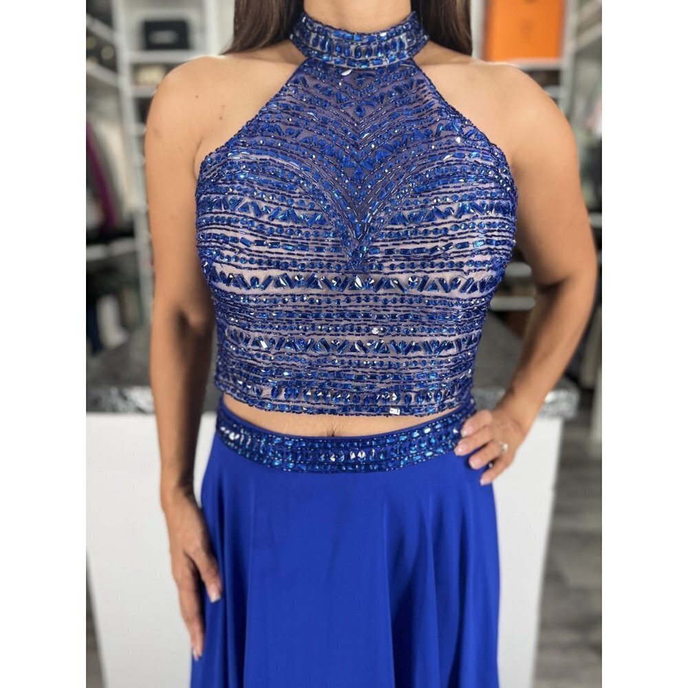 2 Cute Blue Beaded Two Piece Formal Gown $448 - Picture 3 of 16